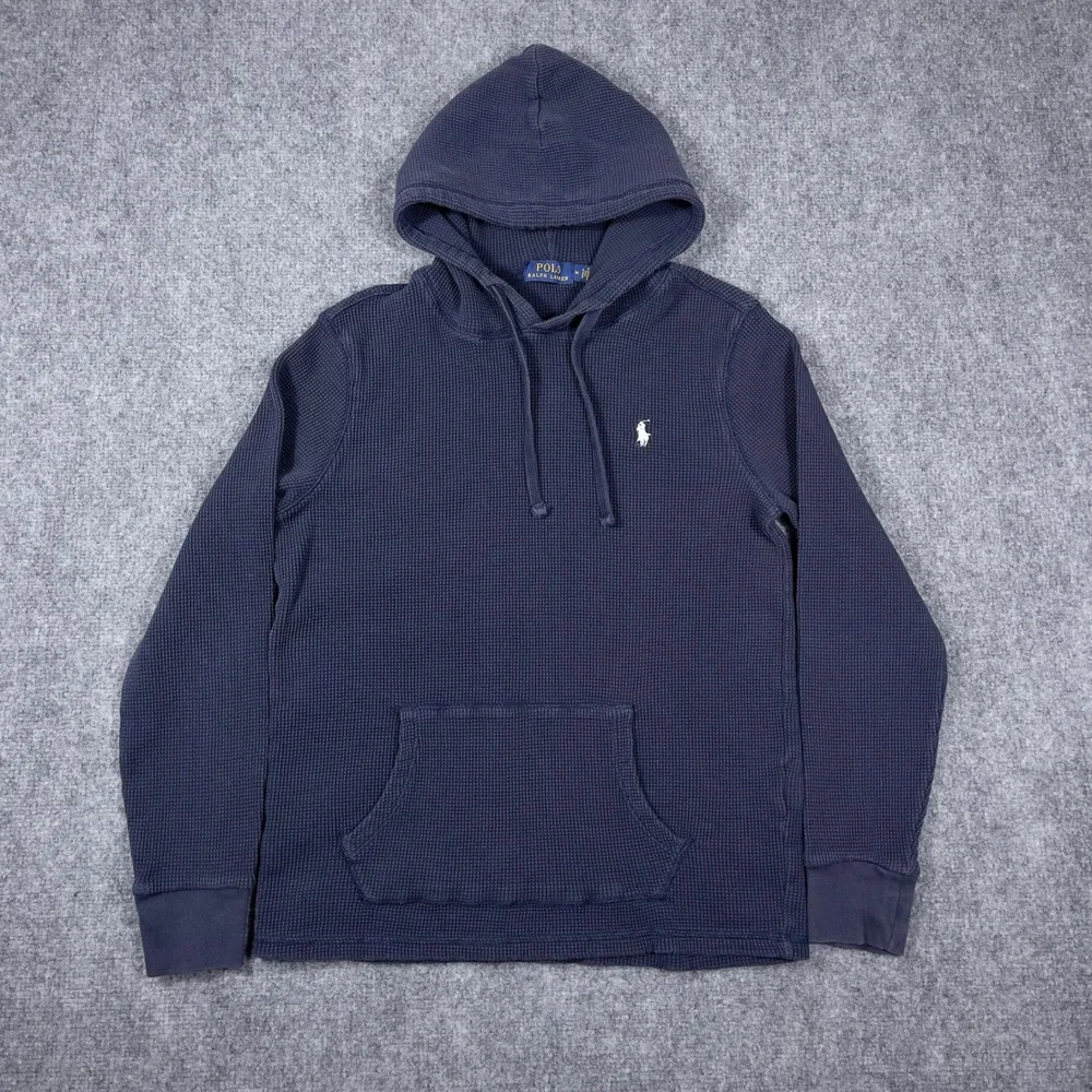 Polo Ralph Lauren Waffle Knit Hoodie Mens Medium Blue Thermal Pullover